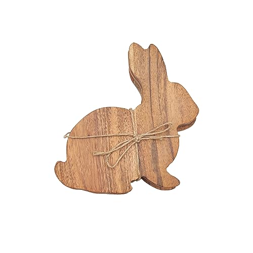 Easter Bunny Shaped Acacia Wood Premium Set of 4 Drink Coasters 4"