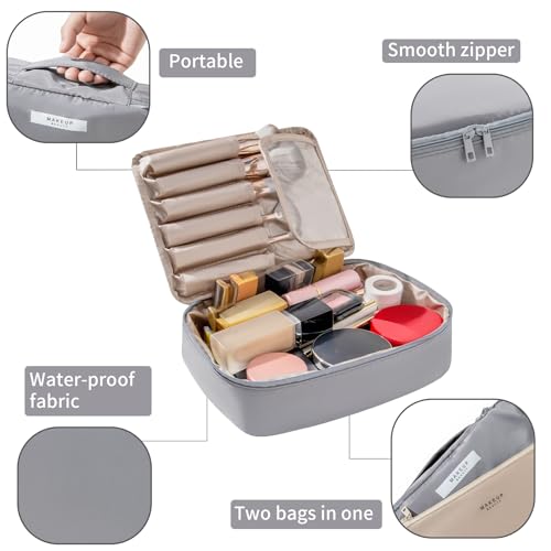 Queboom Travel Makeup Bag Cosmetic Bag Toiletry Bag for Women & Men, Grey - color: Grey-1pcs