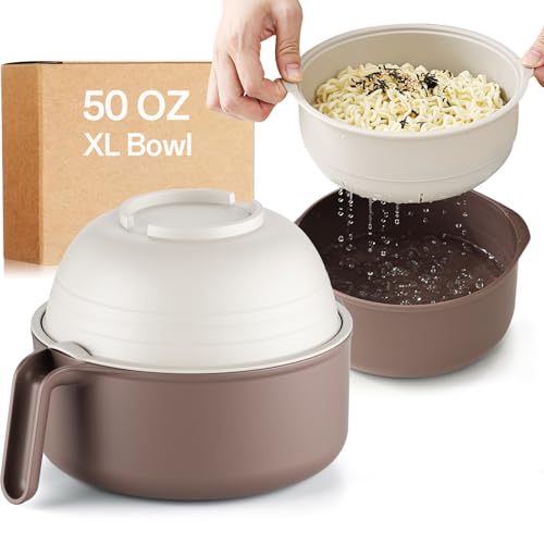 MEACOLIA Jumbo 50 oz Microwave Ramen Cooker Bowl - color: Beige, size: 50 oz Ramen Bowl (Bowl Only)