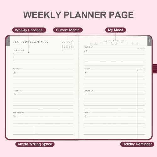 &And Per Se 2027 Planner, 12-Month Monthly & Weekly, 2027 Calendar Planner with 100gsm Paper, A5 Hardcover Faux Leather, 5.7" x 8" (Dark Red) - color: Dark Red, size: 5.7" x 8"(Jan 2027-Dec 2027)
