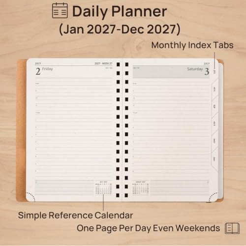 POPRUN 2027 Daily Planner One Page Per Day,5.75" x 8.5" Recycled Paper Book - color: Desert Brown, size: Medium - 5.75" x 8.5", style: Calendar Year 2027
