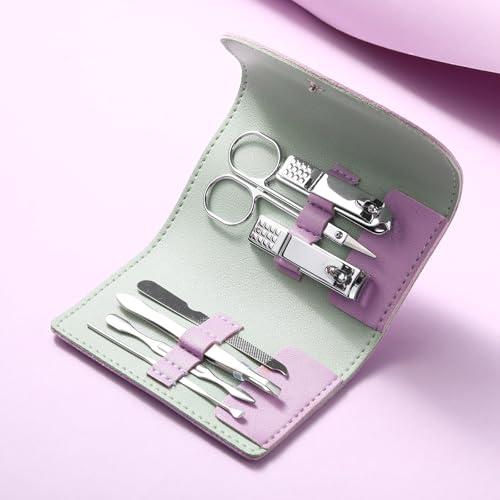 12 Set Mini Manicure Bulk, 7 in 1 Nail Clipper, Purple - color: Purple