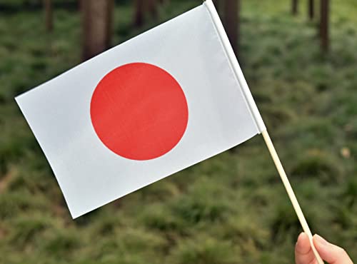 25Pack Small Japan Flag Handheld Mini Janpanese Flag on Stick 5x8 Inch - color: Japan