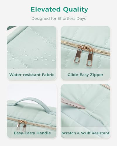 Makeup Bag for Women, Open Flat Puffy Organizer with Wipe-Clean PVC Lining - color: Green