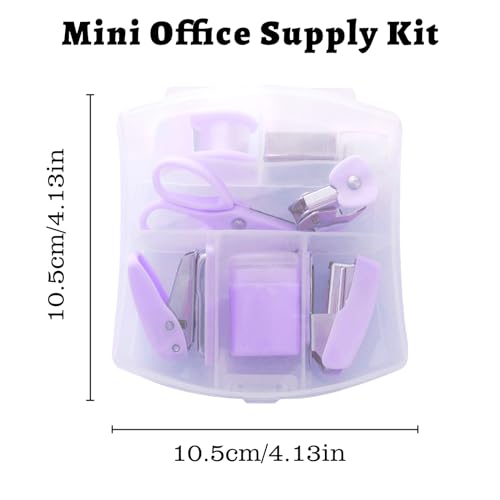 8 Pack Mini Office Supply Kits Mini School Supplies – Includes Mini Stapler, Scissors, Staple Remover, Puncher, Pencil Sharpener, Tape Dispenser (Purple) - color: Purple