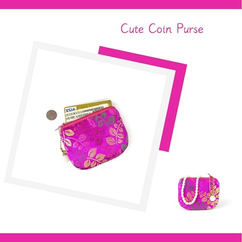 Handmade Women Coin Purse Brocade Zipper Wallet Rosary Pouch Silk Jewelry Bag - MagentaPro - color: MagentaPro