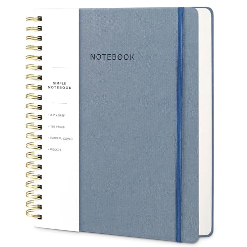 Spiral Notebook - 8.5 x 10.98 Inch Large Hard Cover Notebook with Elastic Band & Pocket, 180 Pages, Lay Flat Wirebound Journal for Work, School, Planning & Note Taking ReefBlue - color: 001-Reef Blue-1pack, size: A4-180 pages