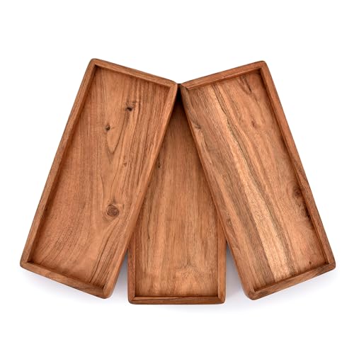 Serving Tray Rectangular Charcuterie Board with Edge for Home Décor Dessert, Vegetables, Fruit, Appetizer, Cheese Dishes (Set of 3) (13" X 5.5" X 0.75")