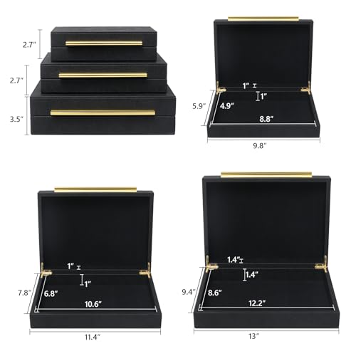 Faux Shagreen Decorative Stackable Jewelry Storage Boxes Set of 3,Black - color: Black, size: L