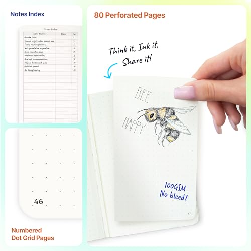 Roterunner A6 Pocket Notebook (Bold Classic) 3 Pack 3.5x5.5 Dotted Mini Notebook Journal 100Gsm Perforated Paper, Work Gym Travel Journal Notebook, Leather Small Notebook Numbered with Notes Index - color: Bold Classic