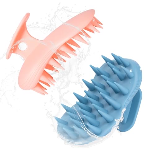 2pcs Shampoo Brush Hair Scalp Massager,100% Silicone Scalp Scrubber,Scalp Exfoliator for Stress Relax Hair Growth(Blue+Orange) - color: Blue+orange