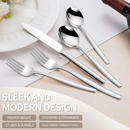 60 Pieces Modern Silverware Set for 12, 18/10 Stainless Steel Flatware Set - size: 60 pieces for 12
