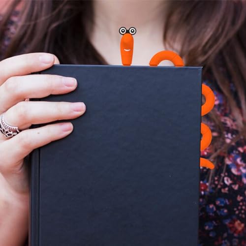 Funny Bookworm Clip Bookmarks for Kids - Orange - color: Orange