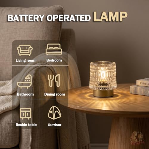 MJ PREMIER Battery Operated Lamp,Small Cordless Lamp with Timer, Clear-04 - color: Clear-04