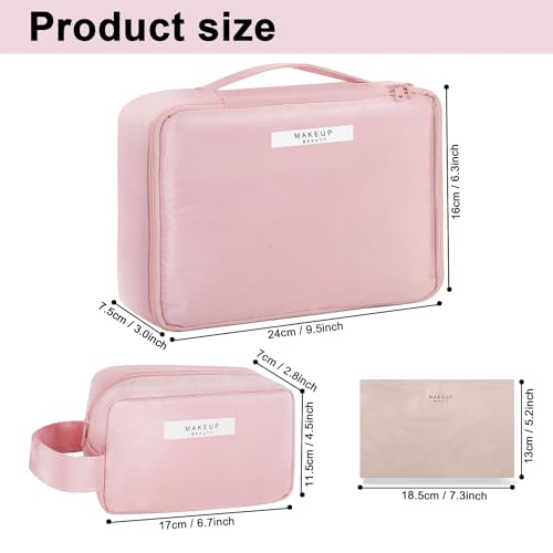 Queboom Travel Makeup Bag Cosmetic Bag Toiletry Bag for Women & Men - color: Pink-3pcs