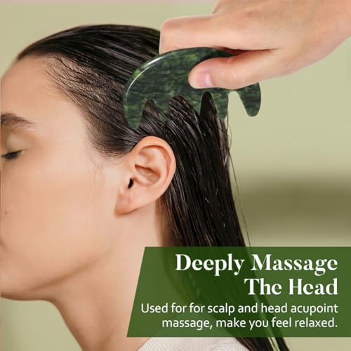 Jade Stone Gua Sha Comb,Jade Massage Comb, Scalp Massager, Massage Tools for Scalp Head Hair,Facial Manual Scalp Massagers, Like Scalp Massager Comb