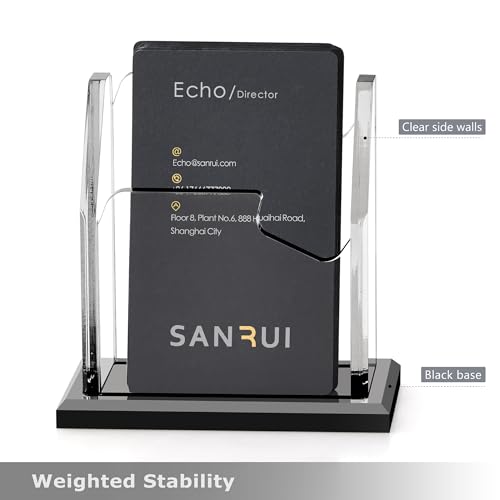 SANRUI Black Vertical Business Card Holder for Desk 1 Slot Clear Acrylic