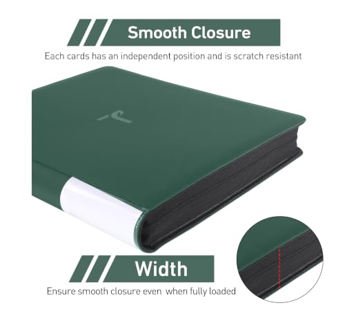 Top Loader Binder 16 Pocket, Holds 640+ Cards in 3" x 4" Toploaders, Ringless 20 Double-Sided Sleeves, Side-Loading, Spine Label with Maker Pen Toploader Binder for TCG, MTG, Sports Cards - color: Dark Green, size: 16-Pocket, Holds 640 Cards