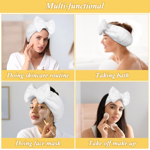 Shintop Skincare Headband, Soft Makeup Headwear with Bow for Washing Face - color: White