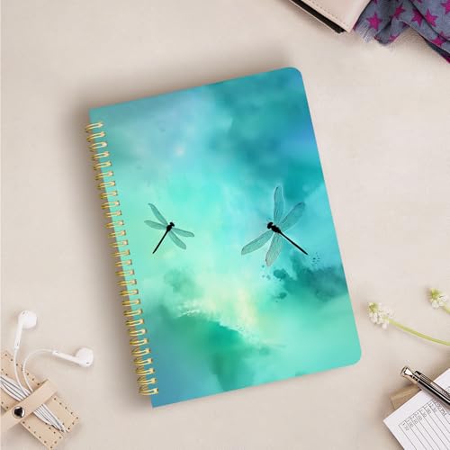 Cute Spiral Notebook Lined Journal B5 Note Book with Pocket, Green - color: Dragonfly