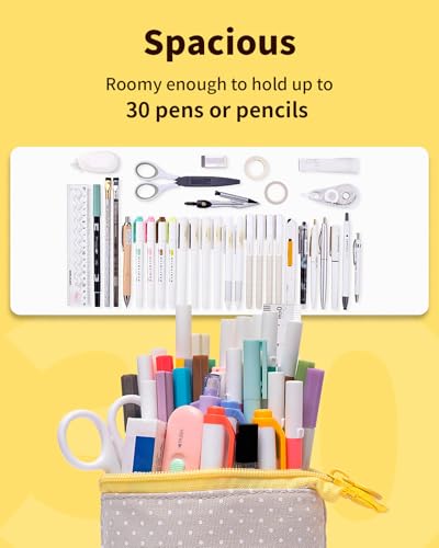 Sooez Standing Pencil Case, Cute Stand up Pencil Pouch, Telescopic Pen Bag - color: Yellow