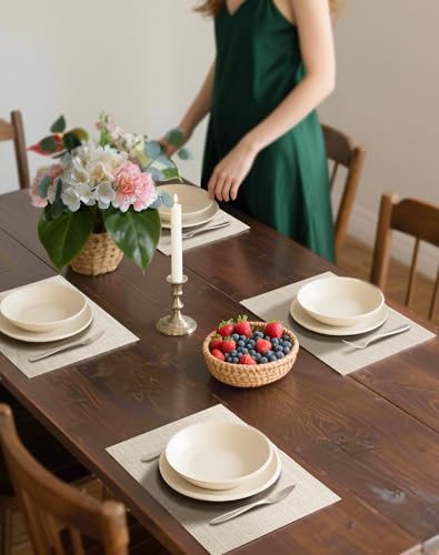 Leetaltree Woven Vinyl Beige Placemats Set of 12, Linen Look & Easy to Clean - color: Beige, size: Set of 12