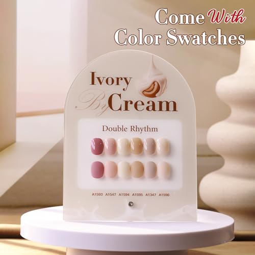 Double Rhythm 6 Pcs 15 ML Gel Polish Set Same Color Same Bottle Soak Off Gel Polish Kit Nail Art Manicure Salon DIY at Home for Women (Light Dark Nude Beige Cream Pink-T6-18) - color: Ivory Cream