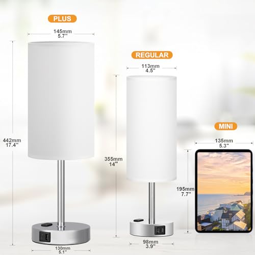 Fenmzee 17.4" White Lamp for Bedroom - Dimmable Touch, USB A+C, AC Outlet - color: White - Silver, size: 17.4"