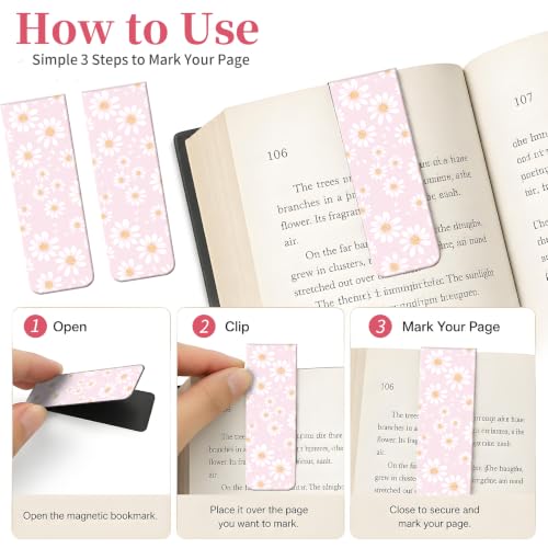 5 Pieces Magnetic Bookmarks, Cute Magnet Bookmark Clips, Colorful Page Markers for Books, Reading Supplies for Book Lovers, Women and Men Cute Pink Daisy Flower - color: Cute Pink Daisy Flower