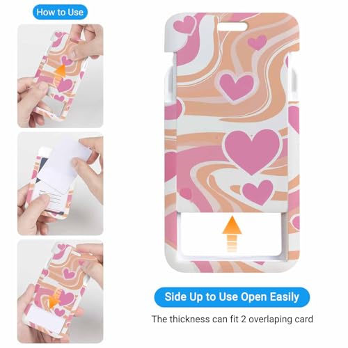 Pink Heart Pattern ID Badge Holder Wave Strip Badge Holder with Retractable Clip Durable and Easy to Use for Student Nurse Worker - color: Pink Heart Pattern