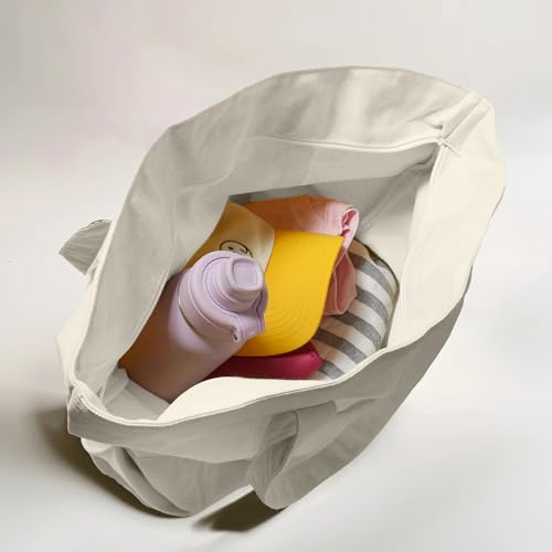 22" Heavy Duty Cotton Canvas Tote Bag (Zippered) - color: Natural