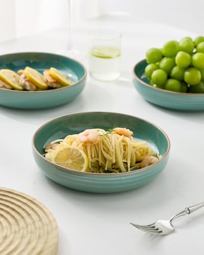 famiware Meteor 33 oz Pasta Bowls Set of 8, Peacock Green - color: Peacock Green, size: Set of 8
