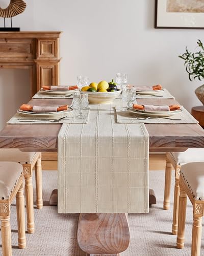 ZeeMart Linen Checked Farmhouse Placemats Set of 6, Neutral Beige 13x19in - color: Beige, size: Set of 6