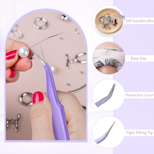 Honoson 9 Pcs Curved Pointed Craft Tweezers Precision Tweezer,Purple - color: Purple