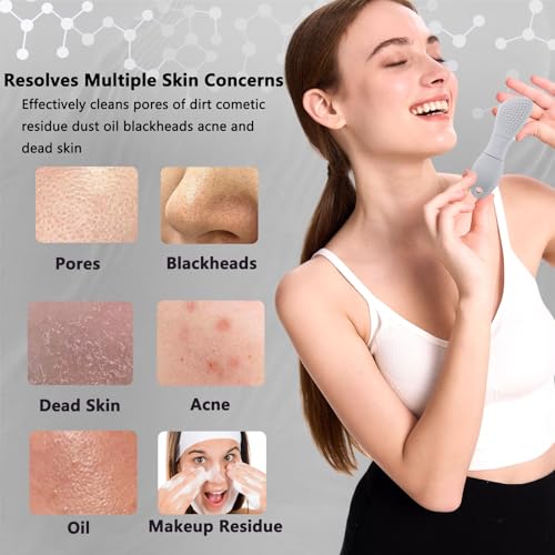 Silicone Face Scrubber Black Head Remover for Face- Appliances for Removing Make-up for Deep Cleansing Blackhead Remover Tools Face Spatula Makeup Removal Washing Brushes Pore Cleaner (Gray) - color: Gray