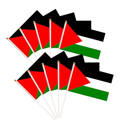 50 Pack Palestine Palestinian Mini Hand Held Flags on Stick, Miniature National Country Flags, Party Decorations for Parades, International Festival - color: Palestine