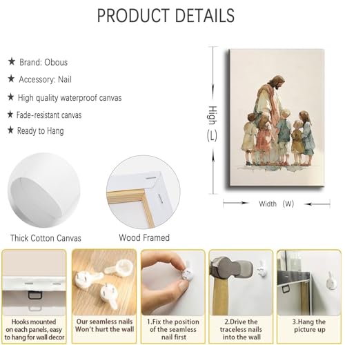 Jesus Children Canvas Wall Art Watercolor Jesus Child Painting Decor Pictures Nursery Christian God Posters Prints for Dining Living Prayer Room Kitchen Church Wall Bedroom Decoration - color: watercolor, size: 24"L x 16"W