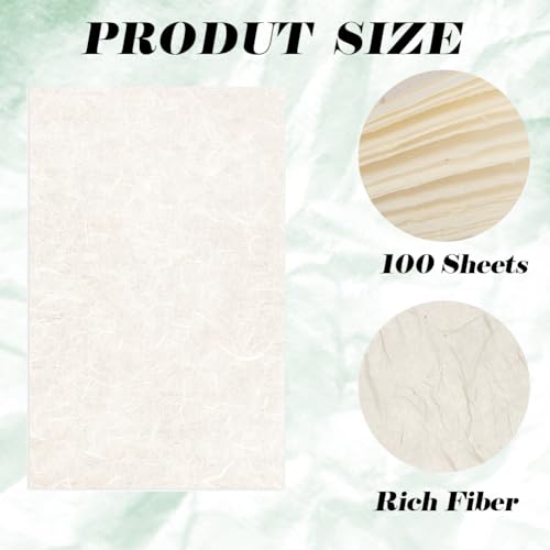 Chordobe Handmade Mulberry Paper Sheets - A4 Natural Fiber Rice Paper Decoupage Washi Paper for DIY Art Craft - 100