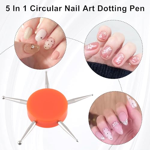Nail Dotting Tool, 5-in-1 Metal Dotting Tool Nail Art, Orange - color: Orange, 1pcs, 5-in-1