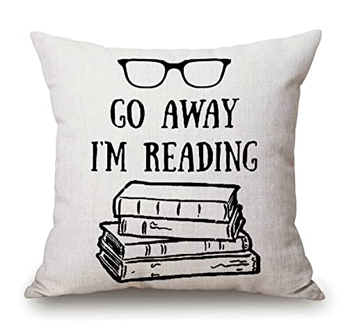 Book Lover Reading Books Club Librarian Black Glasses Go Away I'm Reading Cotton Linen Throw Pillow Case Home Decorative Cushion Cover for Sofa Couch Bedding 18x18 Inches - color: Sl206