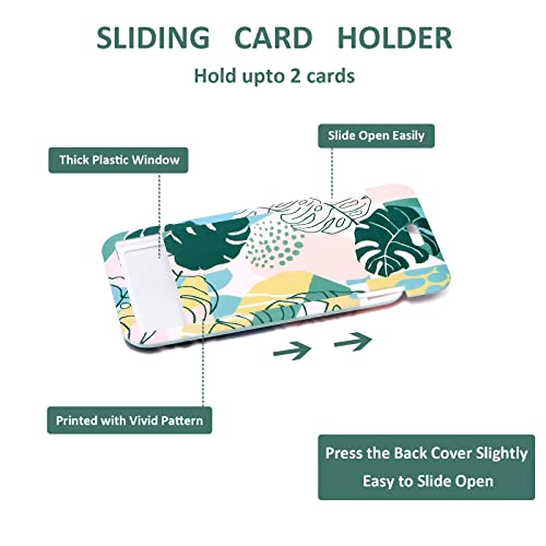 ID Card Badge Holder Key Chain with Metal Keyring, Plastic Slide Open with ID Window for Women Men Girls Students,Green Plant 5 Leaves - color: 5 Lesves