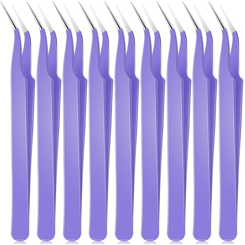 Honoson 9 Pcs Curved Pointed Craft Tweezers Precision Tweezer,Purple - color: Purple