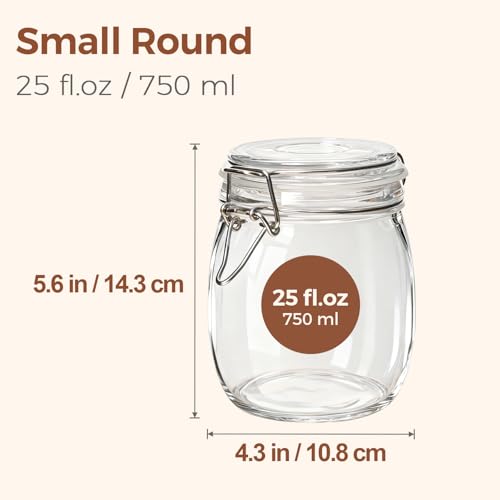 ComSaf Round Glass Jars with Airtight Lids 25 oz 6 Pack Pickling - size: 25 fl oz x 6