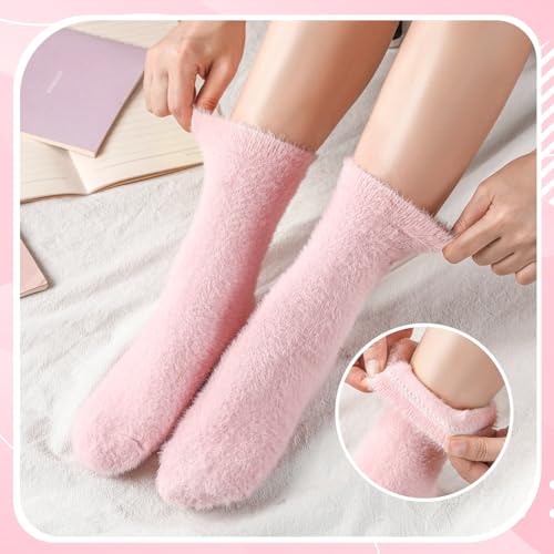 Geyoga 5 Pairs Fuzzy Bow Socks for Women Fluffy Slipper Gift - color: Pink