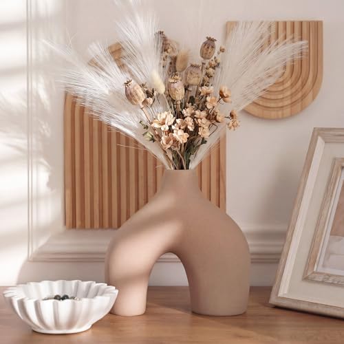 Patelai Set of 2 Mid Century Modern Home Decor Donut Vases, Brown - color: Brown