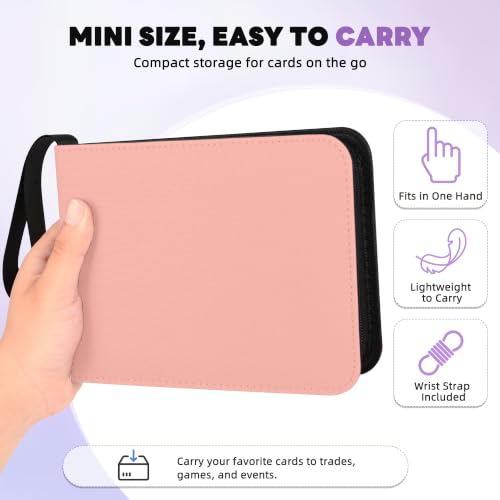 2 Pocket Mini Card Binder - Small Trading Card Album with Zipper,80 Pockets PU Leather Holder, Side-Loading Small TCG Binder for Standard Anime & Sports Cards - color: Pink, size: 2-Pocket