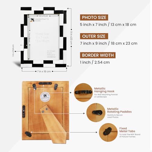 Handicrafts Home 5x7 Black & White Picture Frame – Handmade Bone Inlay Photo Frame from Silhouette Shuffled Collection, Checkered Geometric Design, Modern Decorative Frame for Wall, Desk & Tabletop - color: SILHOUETTE-SHUFFLED, size: 5X7