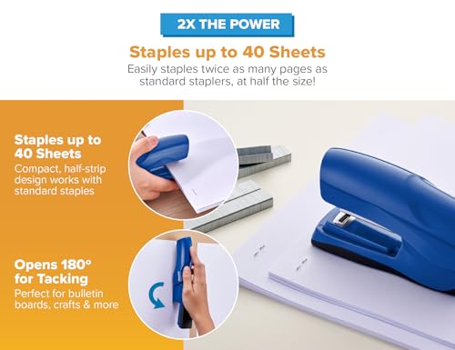 Bostitch Heavy Duty Stapler Value Pack, 40 Sheet Capacity, Blue - color: Blue