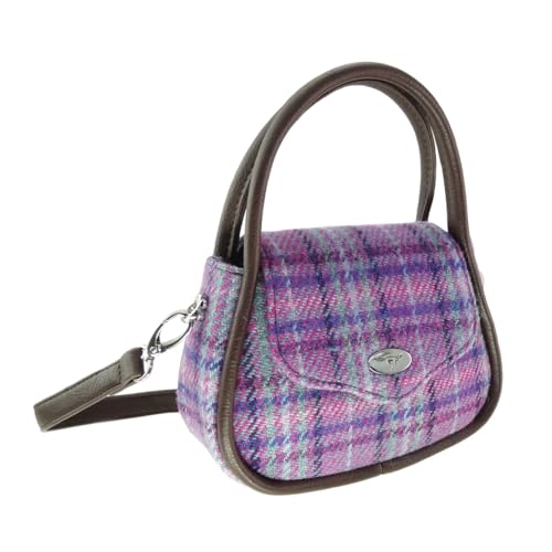 Glen Appin Harris Tweed 'Buchan' Round Mini Handbag - color: Purple & Mint Check