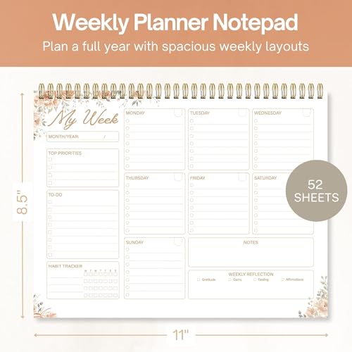 Undated Weekly Planner Notepad, 8.5" x11", 52 Weeks, Blush Pink - color: Blush Pink